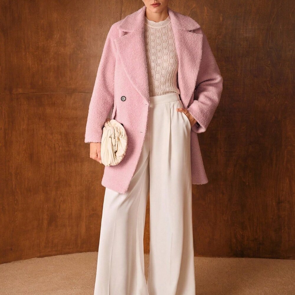 Pink Elegant Women's Double Breasted Overcoat - Picture 6 of 7